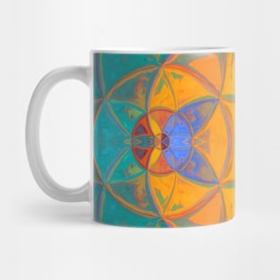 Mosaic Kaleidoscope Flower Teal Red and Orange Mug